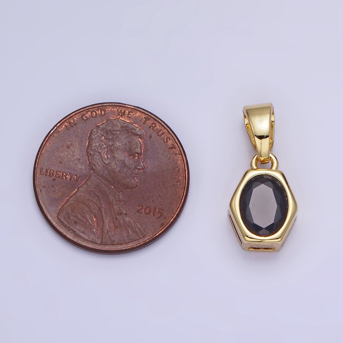 14K Gold Filled Birthstone CZ Hexagonal Pendant in Gold & Silver | AA1282 - AA1295 - DLUXCA