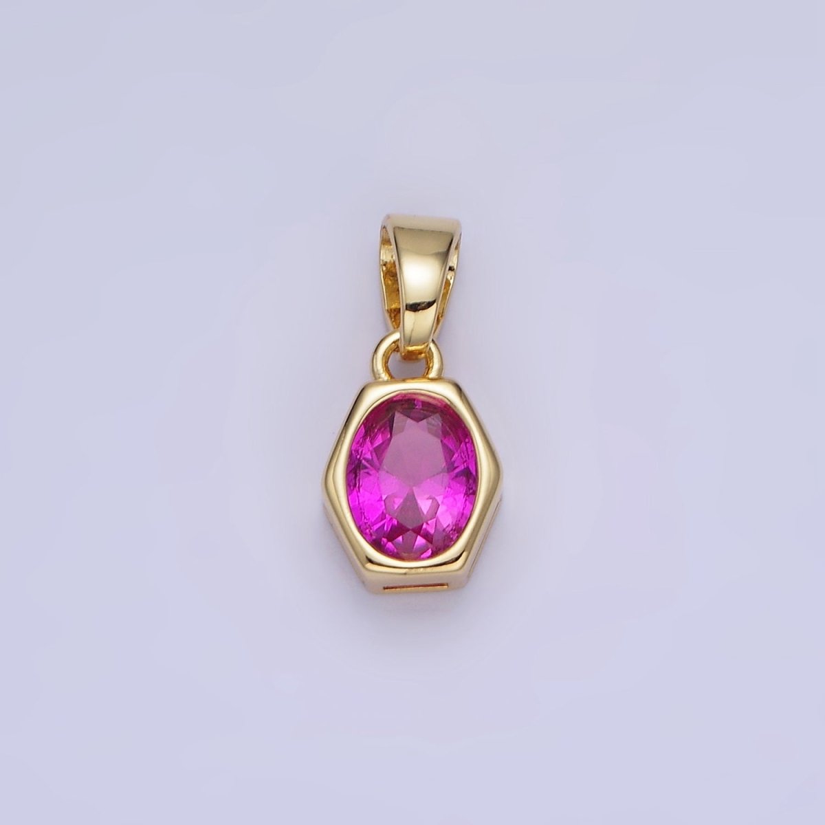 14K Gold Filled Birthstone CZ Hexagonal Pendant in Gold & Silver | AA1282 - AA1295 - DLUXCA
