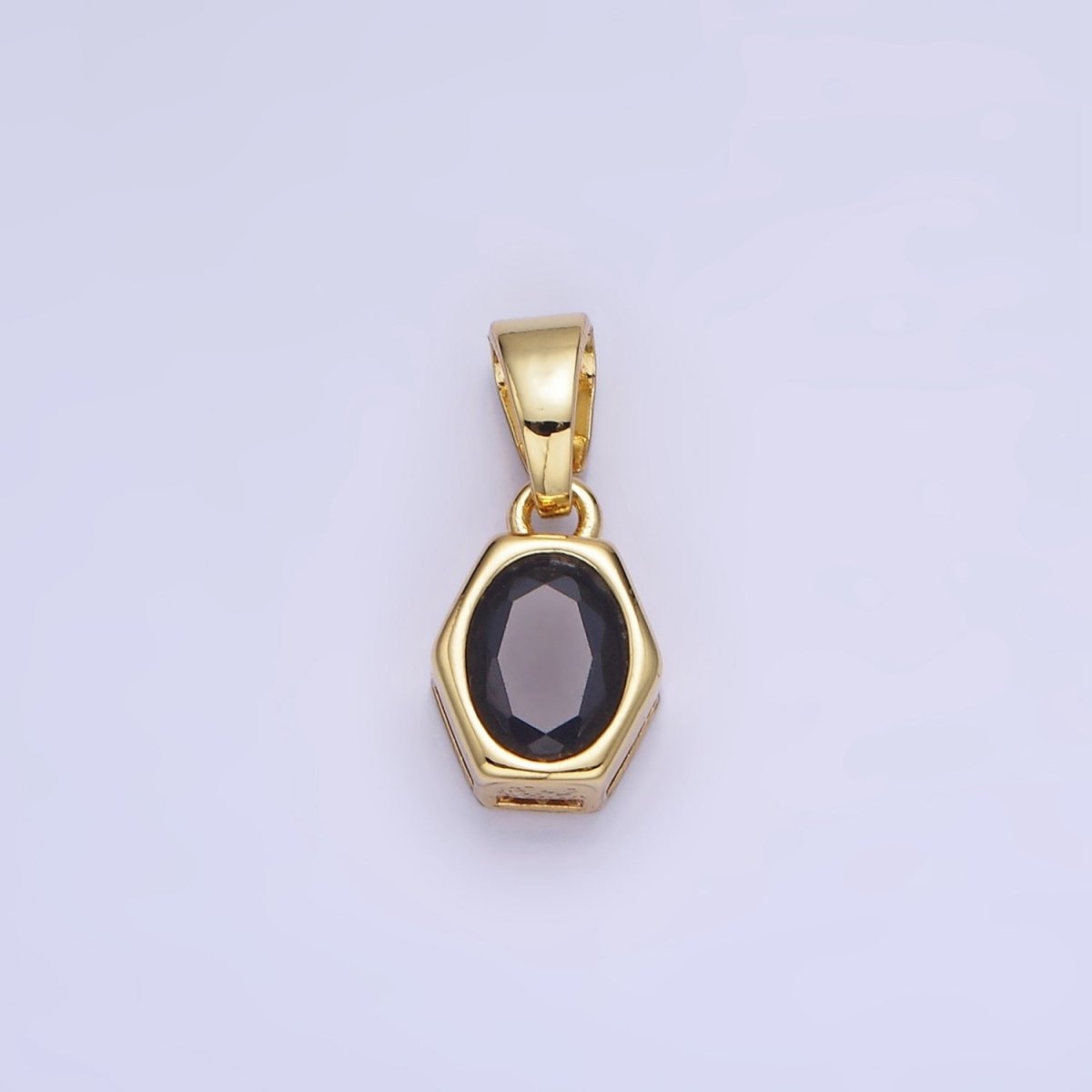 14K Gold Filled Birthstone CZ Hexagonal Pendant in Gold & Silver | AA1282 - AA1295 - DLUXCA