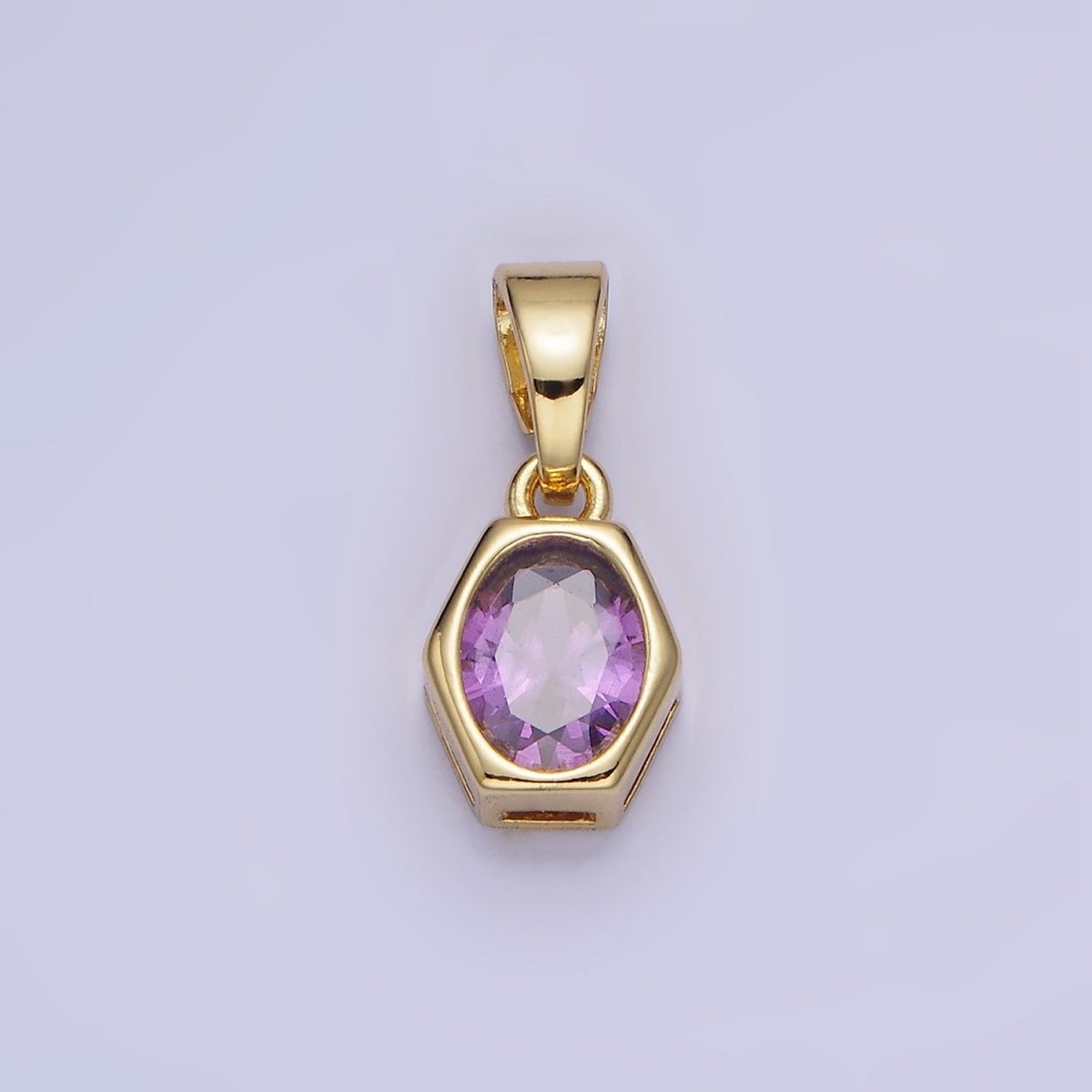 14K Gold Filled Birthstone CZ Hexagonal Pendant in Gold & Silver | AA1282 - AA1295 - DLUXCA