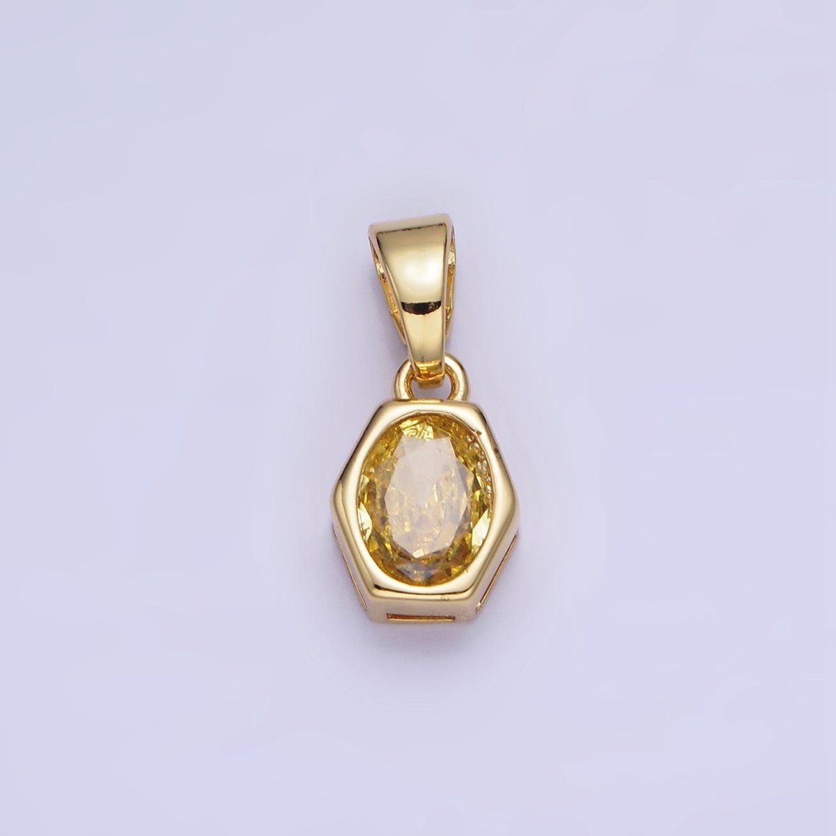 14K Gold Filled Birthstone CZ Hexagonal Pendant in Gold & Silver | AA1282 - AA1295 - DLUXCA