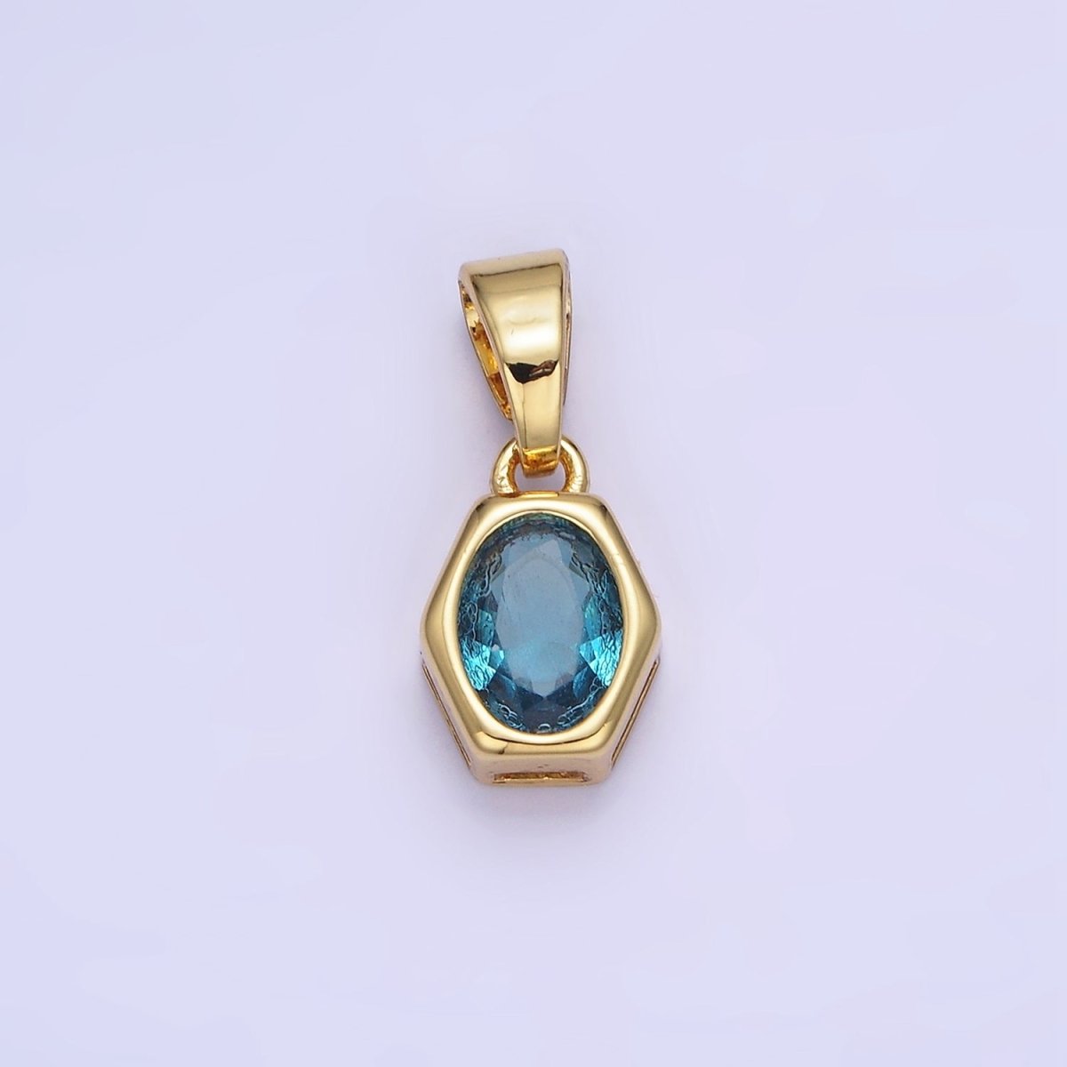14K Gold Filled Birthstone CZ Hexagonal Pendant in Gold & Silver | AA1282 - AA1295 - DLUXCA