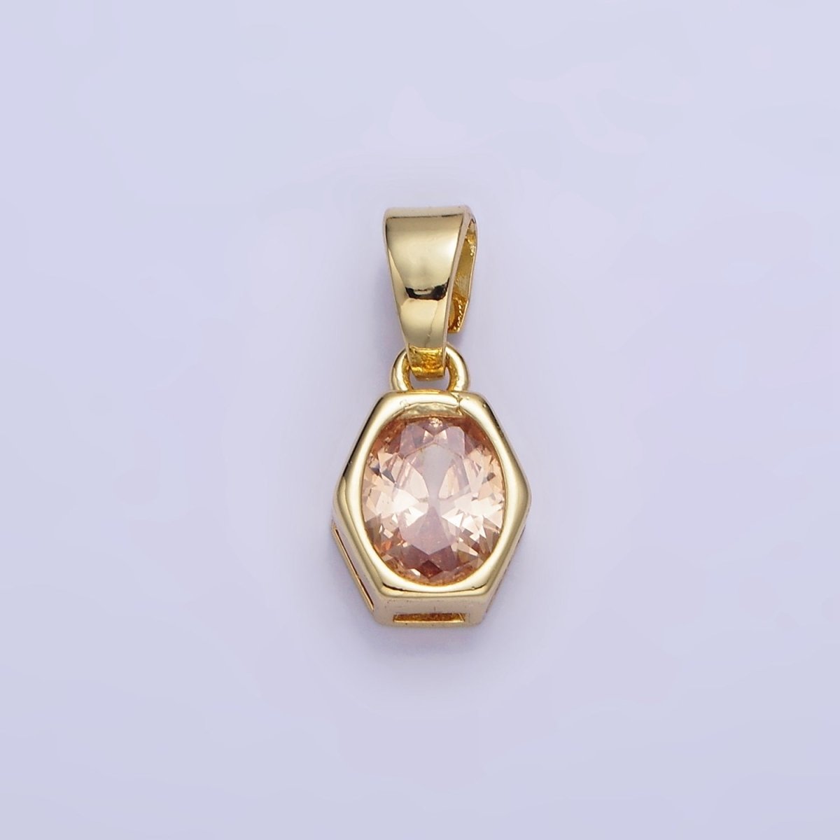 14K Gold Filled Birthstone CZ Hexagonal Pendant in Gold & Silver | AA1282 - AA1295 - DLUXCA