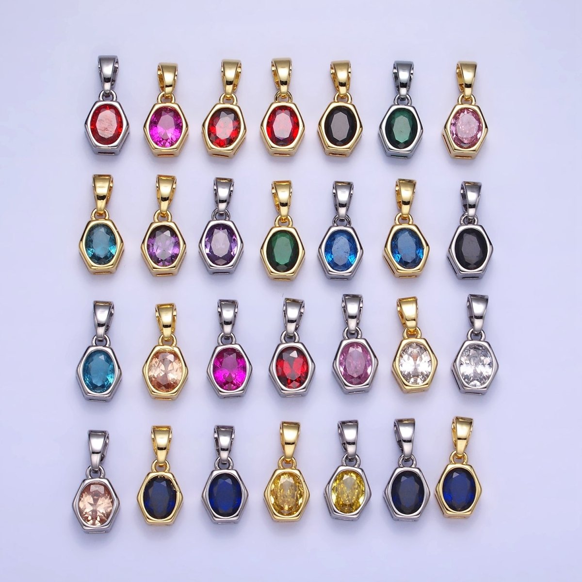 14K Gold Filled Birthstone CZ Hexagonal Pendant in Gold & Silver | AA1282 - AA1295 - DLUXCA