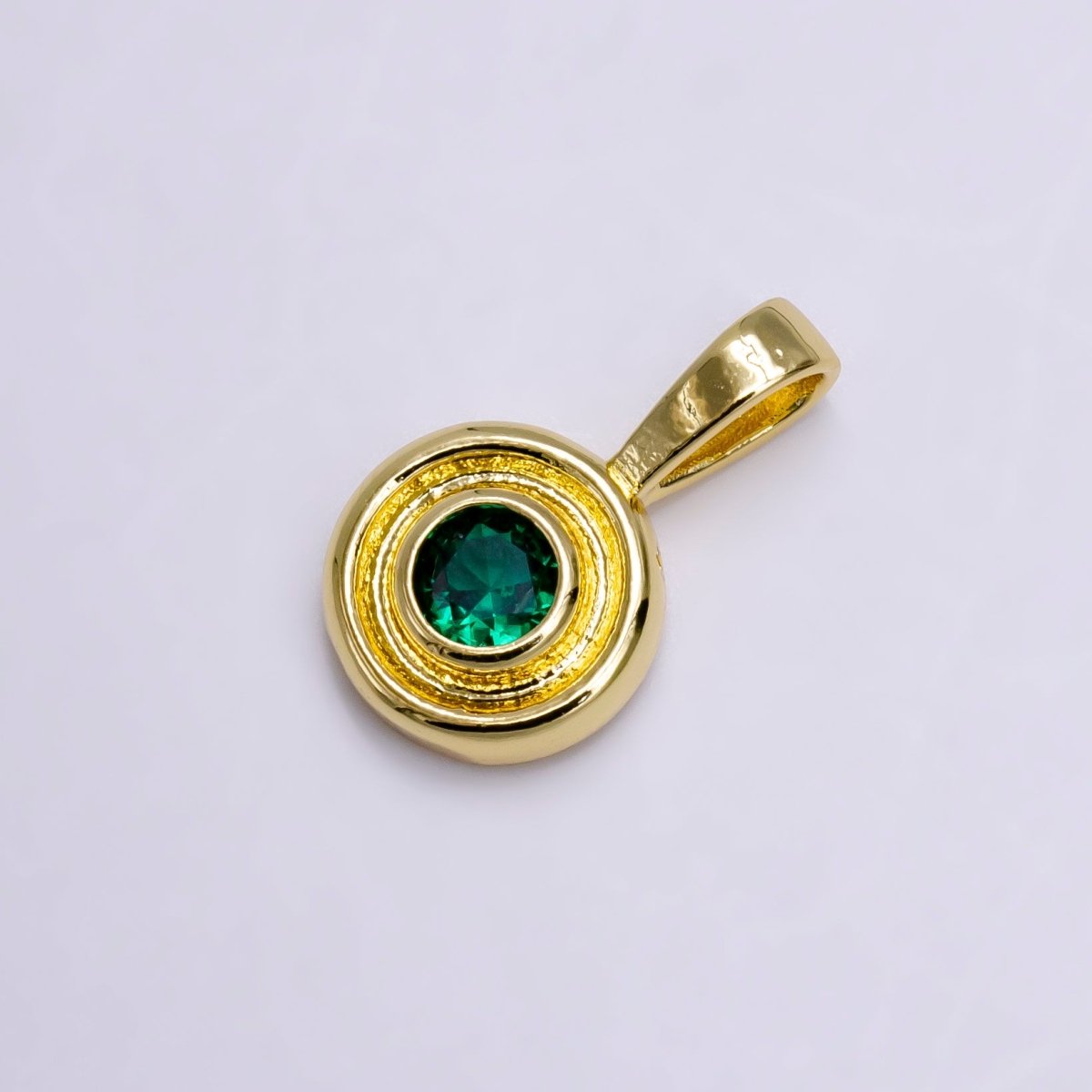 14K Gold Filled Birthstone CZ Lined - Bezel Round Pendant | N1970 - DLUXCA