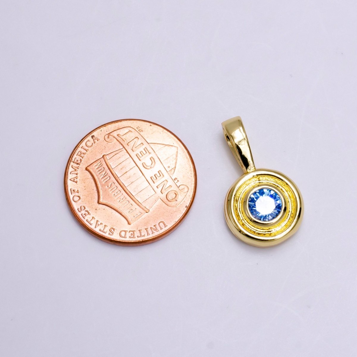 14K Gold Filled Birthstone CZ Lined - Bezel Round Pendant | N1970 - DLUXCA