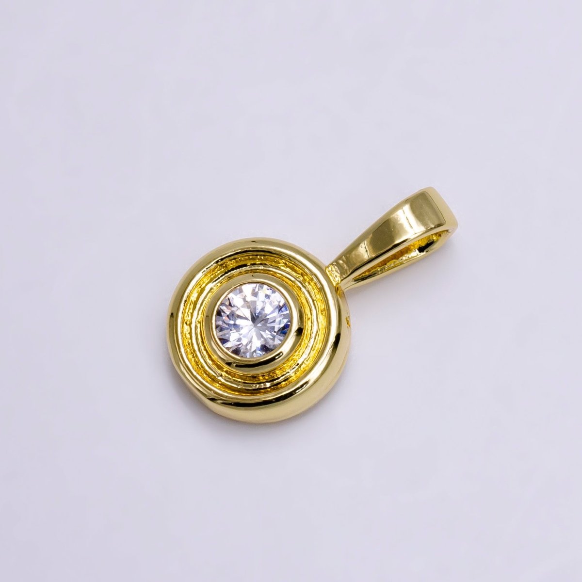 14K Gold Filled Birthstone CZ Lined - Bezel Round Pendant | N1970 - DLUXCA