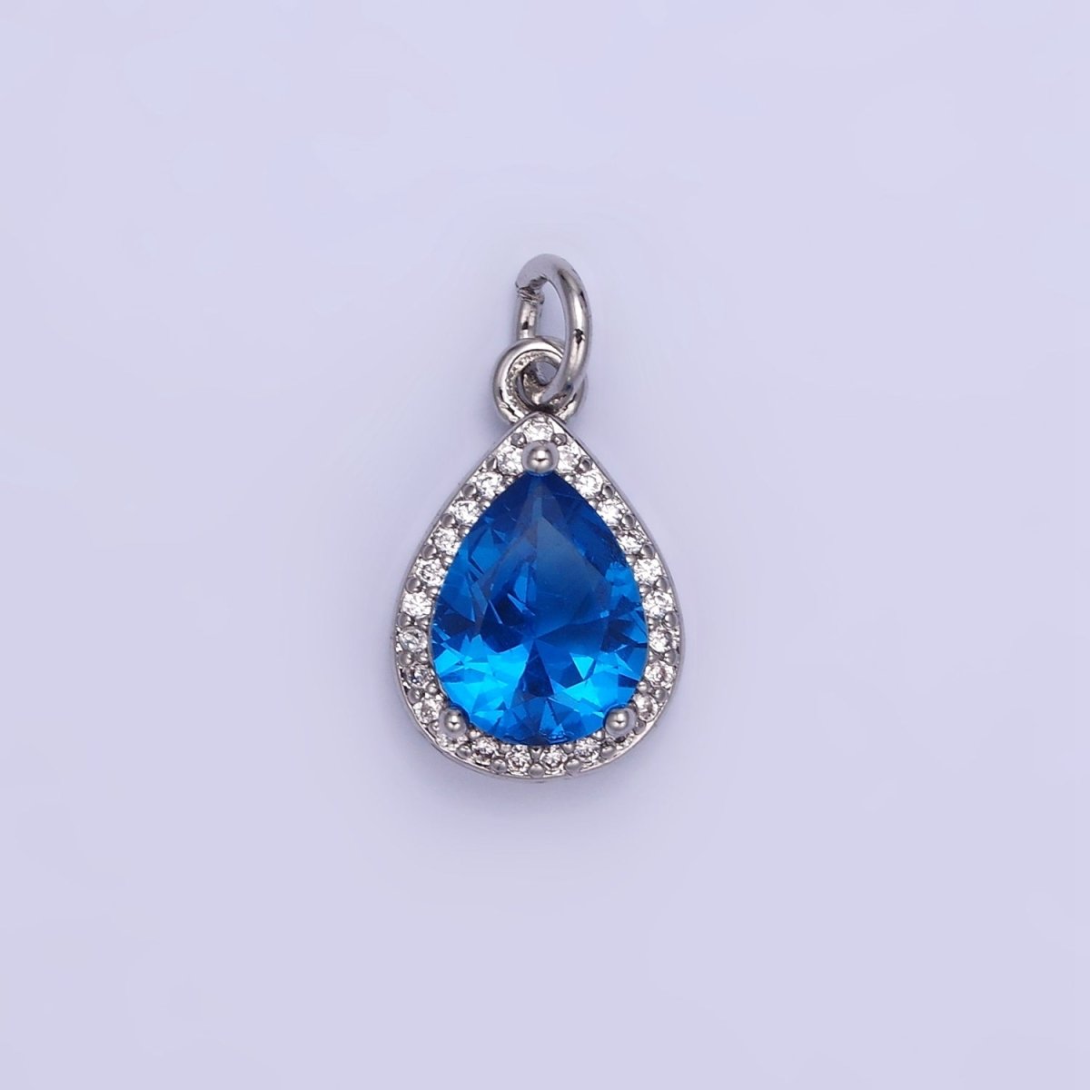 14K Gold Filled Birthstone CZ Micro Paved Teardrop Charm in Gold & Silver | W696 - W703 - DLUXCA