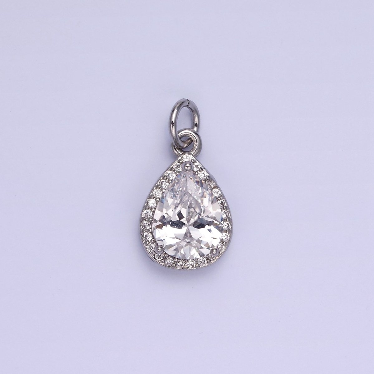 14K Gold Filled Birthstone CZ Micro Paved Teardrop Charm in Gold & Silver | W696 - W703 - DLUXCA