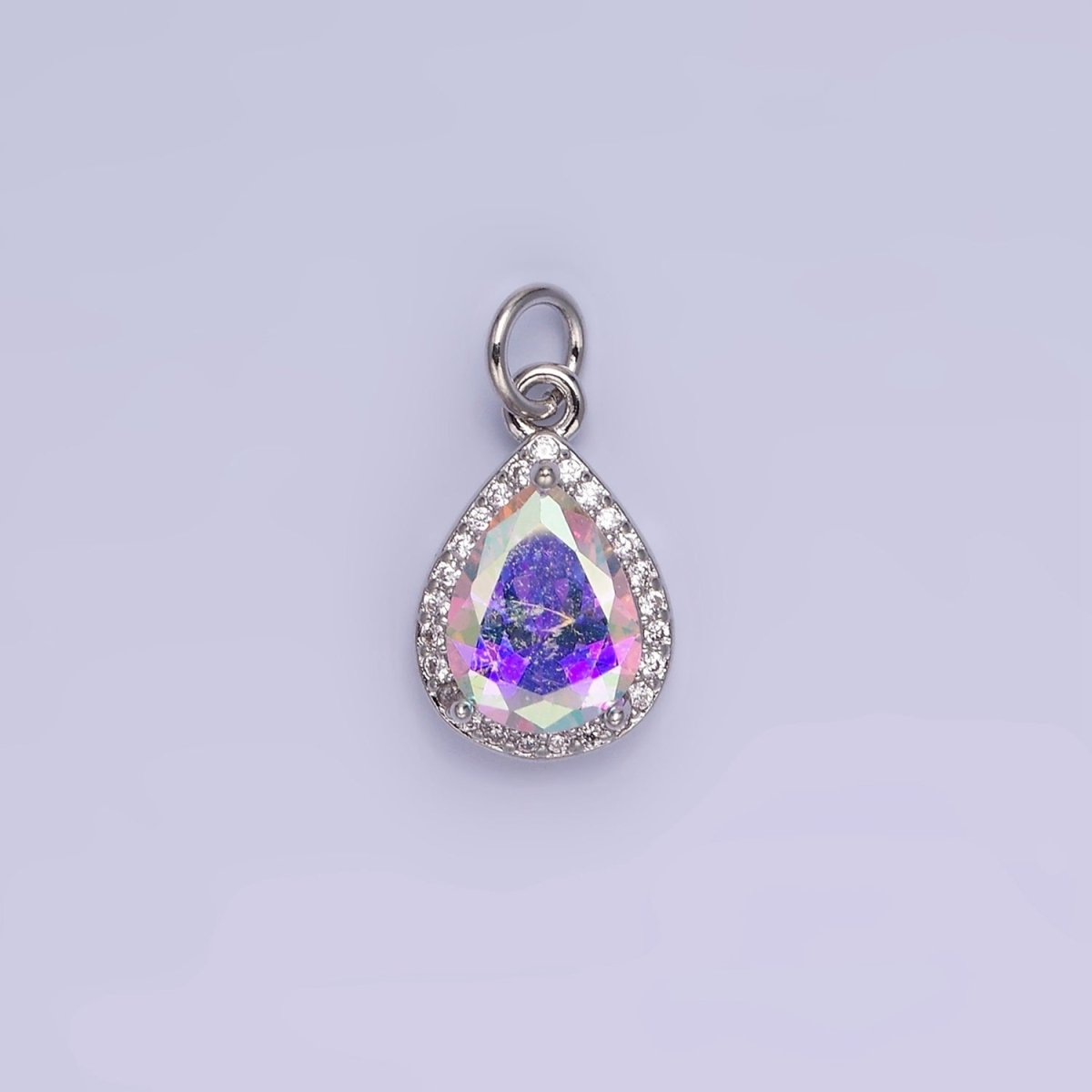14K Gold Filled Birthstone CZ Micro Paved Teardrop Charm in Gold & Silver | W696 - W703 - DLUXCA