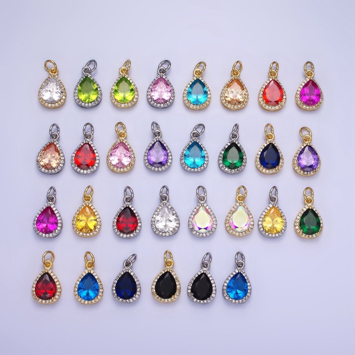 14K Gold Filled Birthstone CZ Micro Paved Teardrop Charm in Gold & Silver | W696 - W703 - DLUXCA