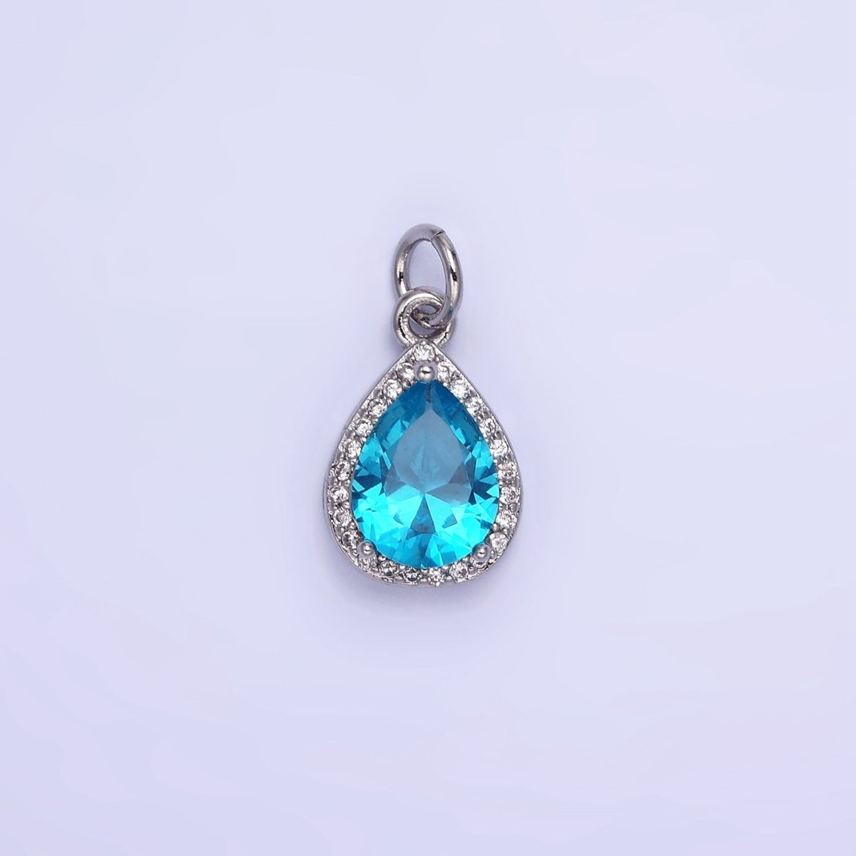 14K Gold Filled Birthstone CZ Micro Paved Teardrop Charm in Gold & Silver | W696 - W703 - DLUXCA