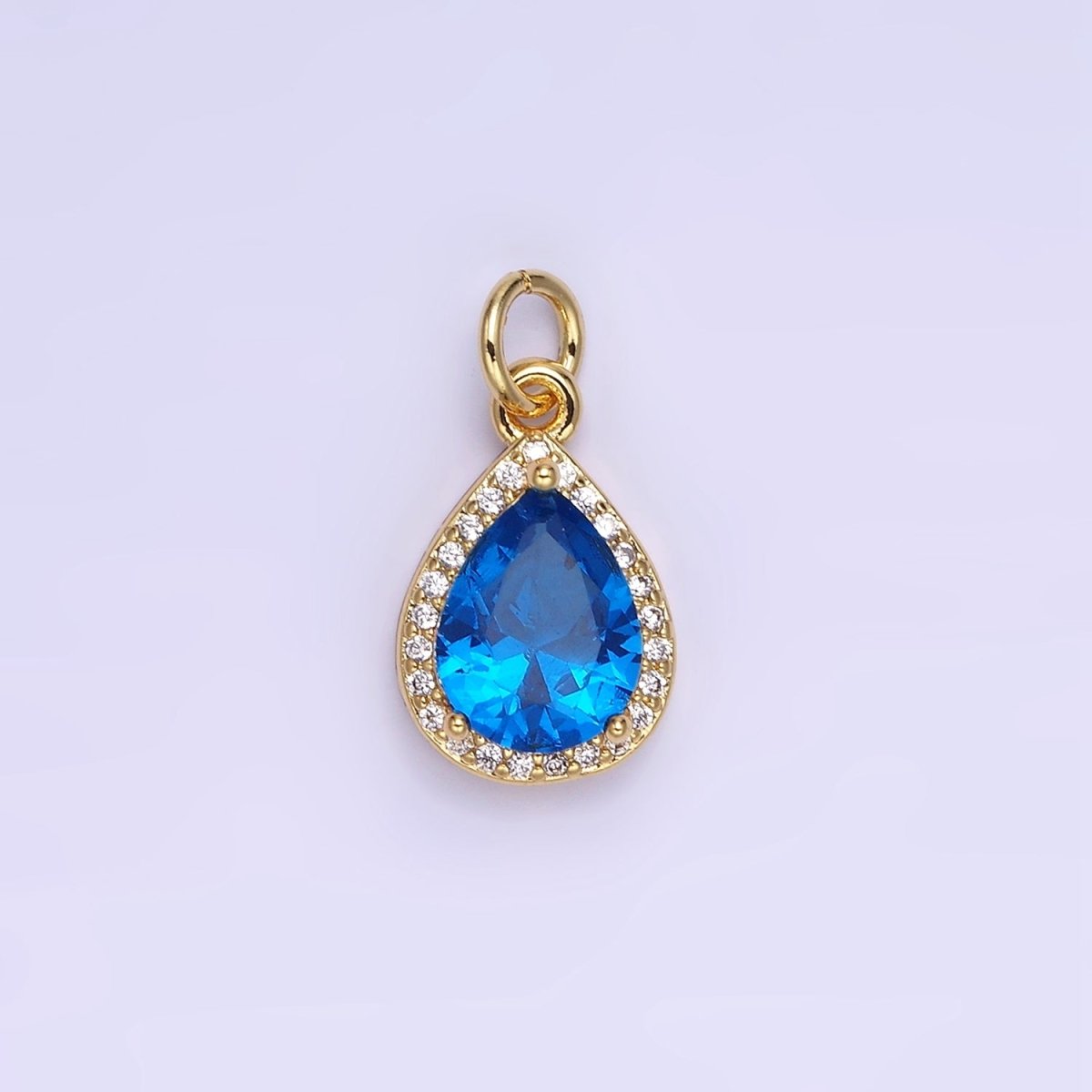 14K Gold Filled Birthstone CZ Micro Paved Teardrop Charm in Gold & Silver | W696 - W703 - DLUXCA