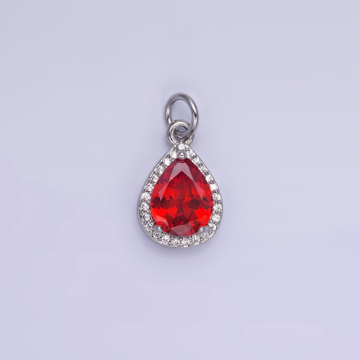 14K Gold Filled Birthstone CZ Micro Paved Teardrop Charm in Gold & Silver | W696 - W703 - DLUXCA