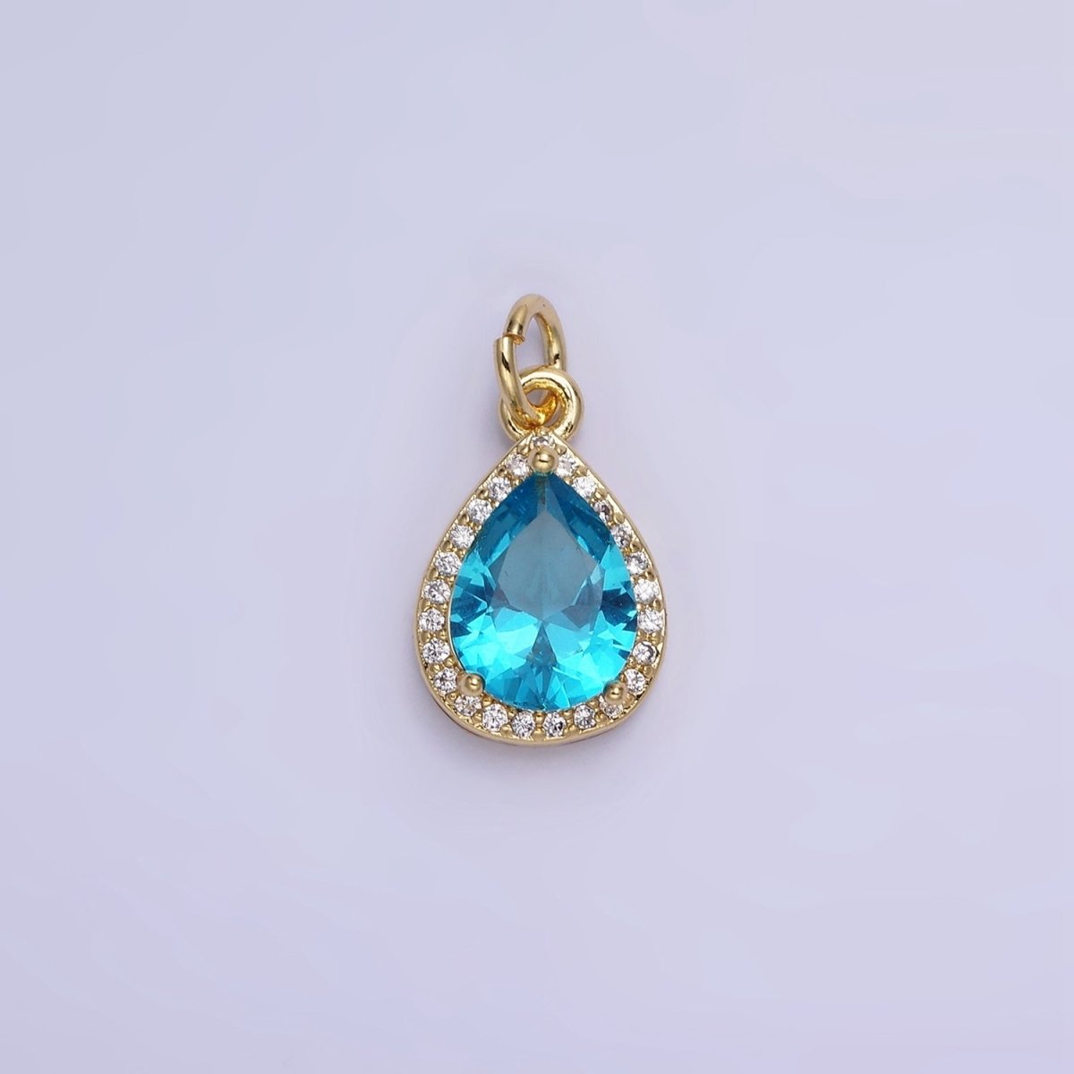 14K Gold Filled Birthstone CZ Micro Paved Teardrop Charm in Gold & Silver | W696 - W703 - DLUXCA