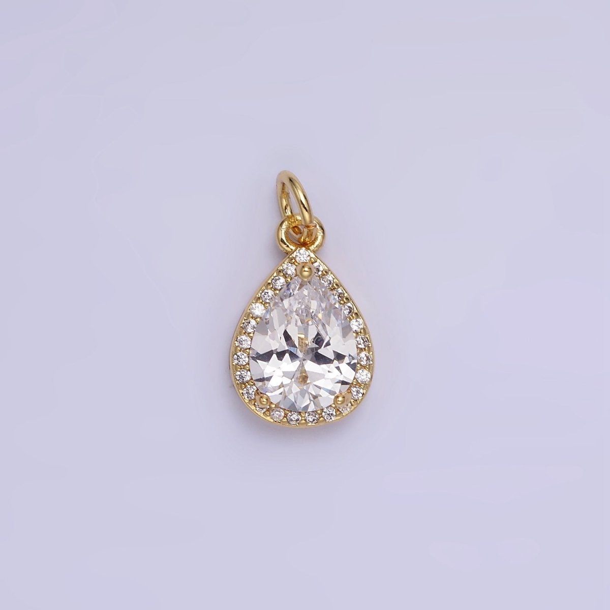 14K Gold Filled Birthstone CZ Micro Paved Teardrop Charm in Gold & Silver | W696 - W703 - DLUXCA