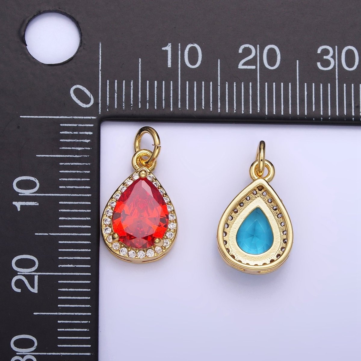 14K Gold Filled Birthstone CZ Micro Paved Teardrop Charm in Gold & Silver | W696 - W703 - DLUXCA