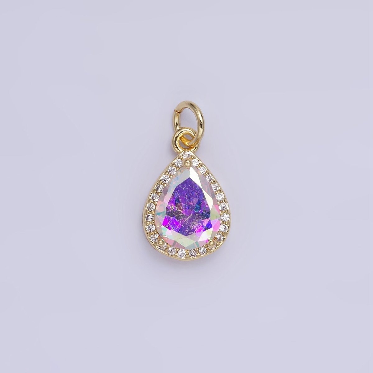 14K Gold Filled Birthstone CZ Micro Paved Teardrop Charm in Gold & Silver | W696 - W703 - DLUXCA