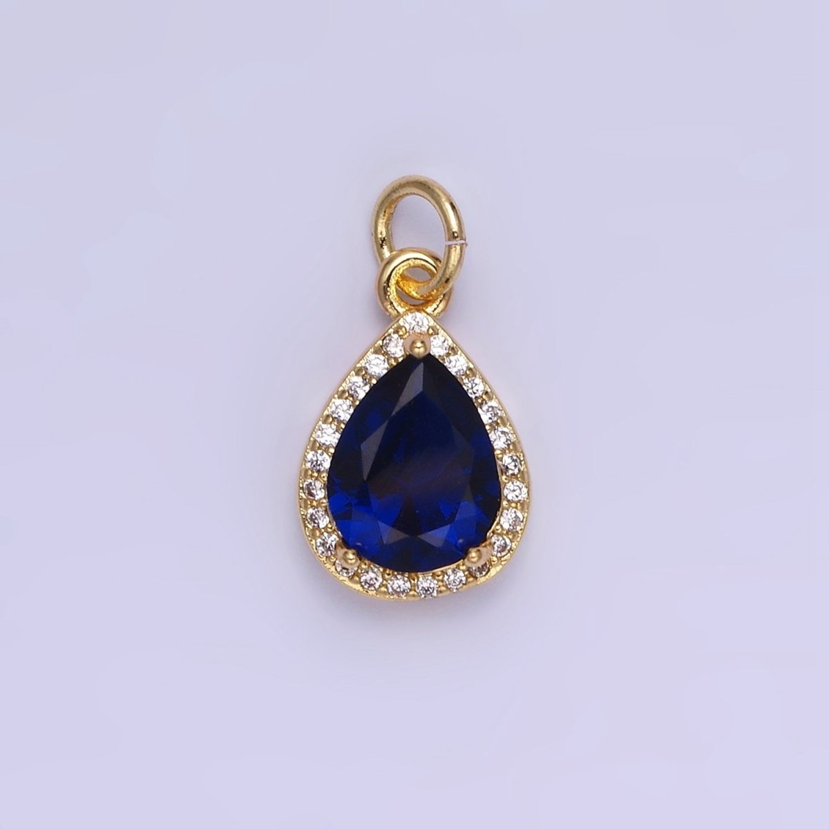 14K Gold Filled Birthstone CZ Micro Paved Teardrop Charm in Gold & Silver | W696 - W703 - DLUXCA