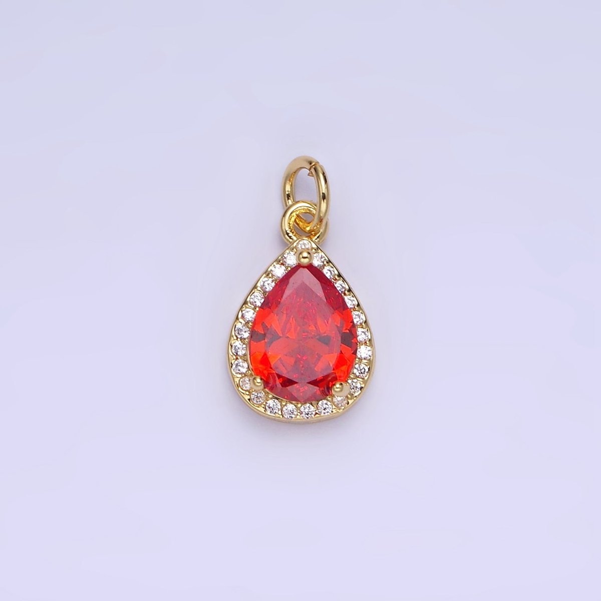 14K Gold Filled Birthstone CZ Micro Paved Teardrop Charm in Gold & Silver | W696 - W703 - DLUXCA