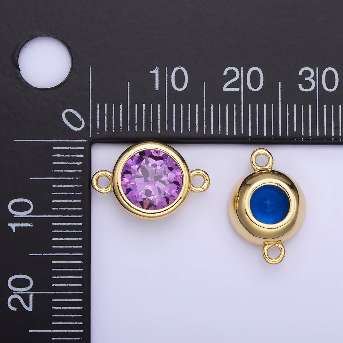 14K Gold Filled Birthstone CZ Round Bezel Connector | G937 - G944 - DLUXCA