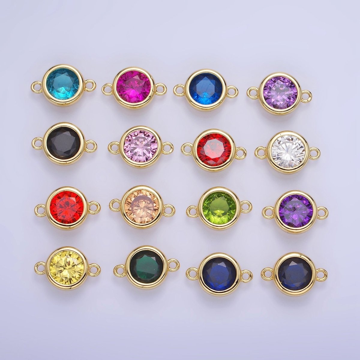 14K Gold Filled Birthstone CZ Round Bezel Connector | G937 - G944 - DLUXCA