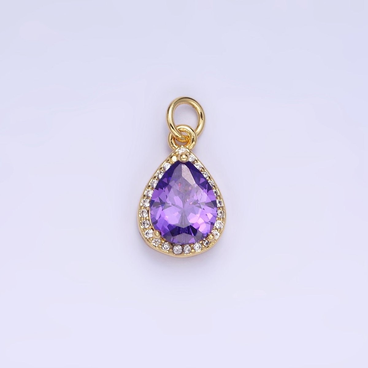 14K Gold Filled Birthstone CZ Teardrop Micro Paved Charm in Gold & Silver | W696 - W703, W751 - W757 - DLUXCA