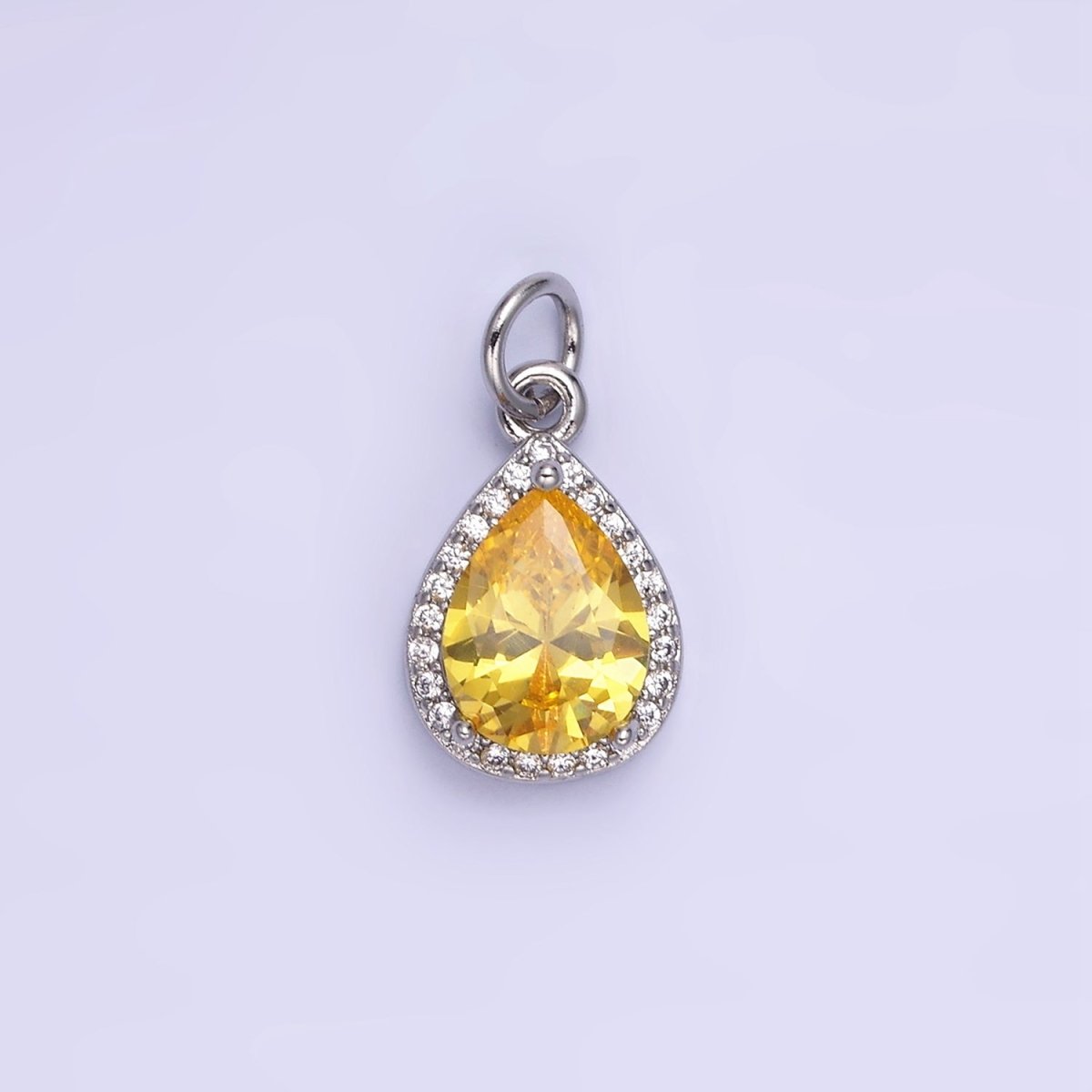 14K Gold Filled Birthstone CZ Teardrop Micro Paved Charm in Gold & Silver | W696 - W703, W751 - W757 - DLUXCA