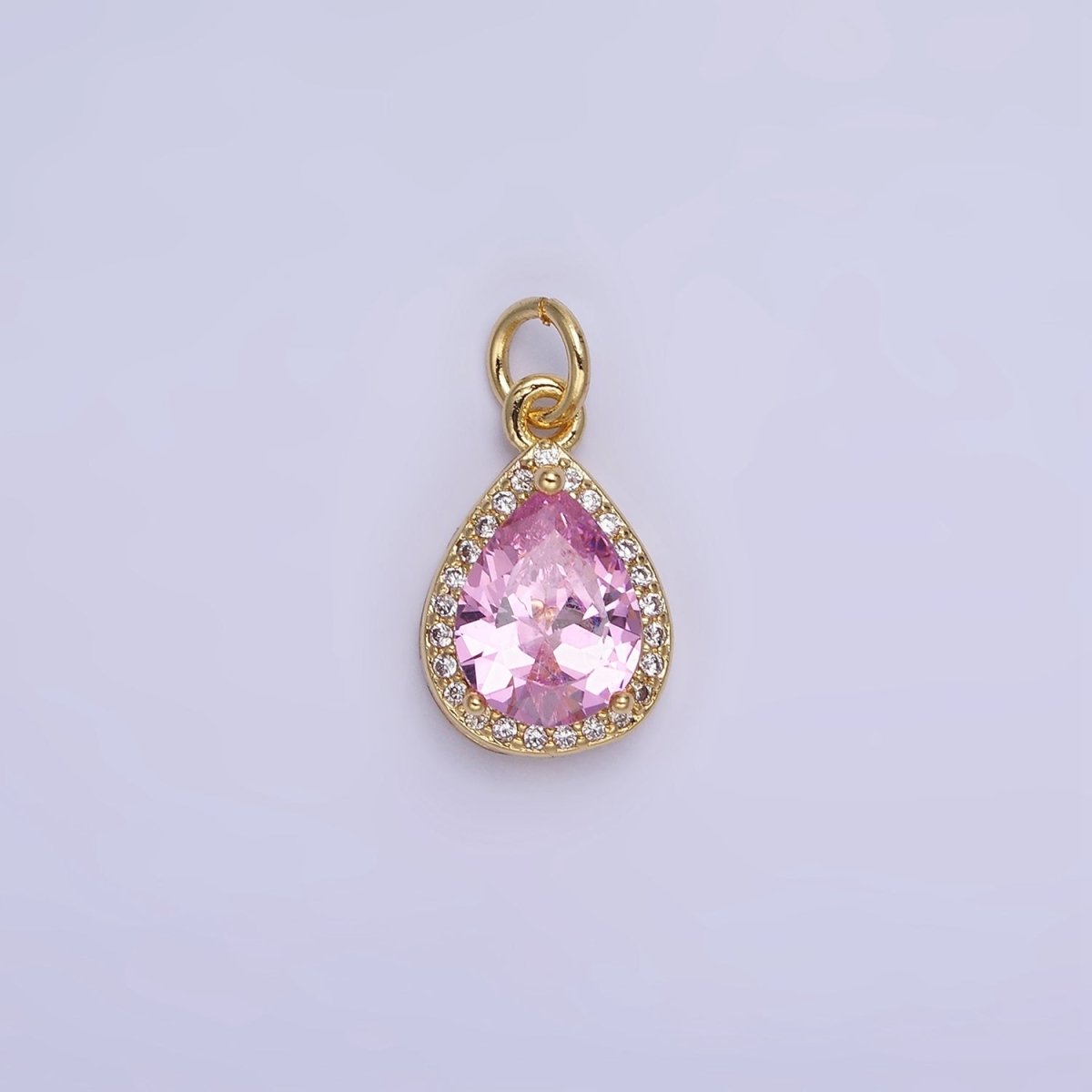 14K Gold Filled Birthstone CZ Teardrop Micro Paved Charm in Gold & Silver | W696 - W703, W751 - W757 - DLUXCA