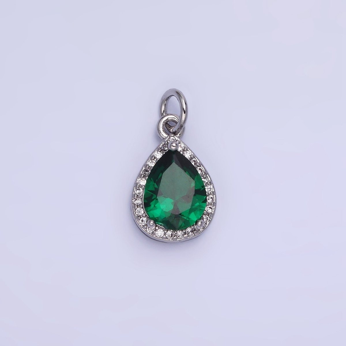 14K Gold Filled Birthstone CZ Teardrop Micro Paved Charm in Gold & Silver | W696 - W703, W751 - W757 - DLUXCA