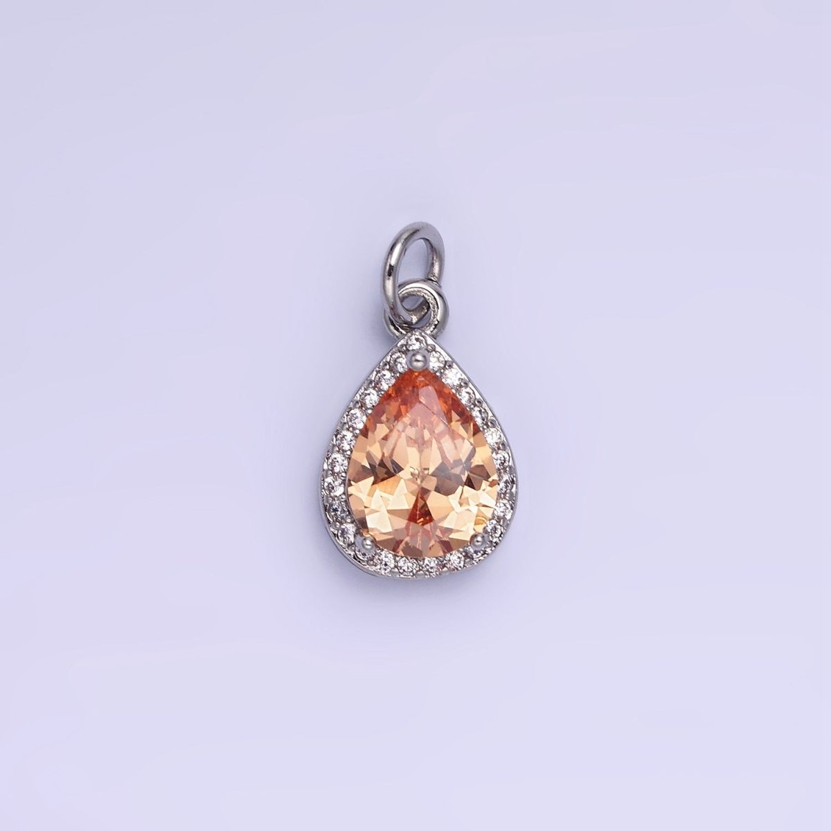 14K Gold Filled Birthstone CZ Teardrop Micro Paved Charm in Gold & Silver | W696 - W703, W751 - W757 - DLUXCA