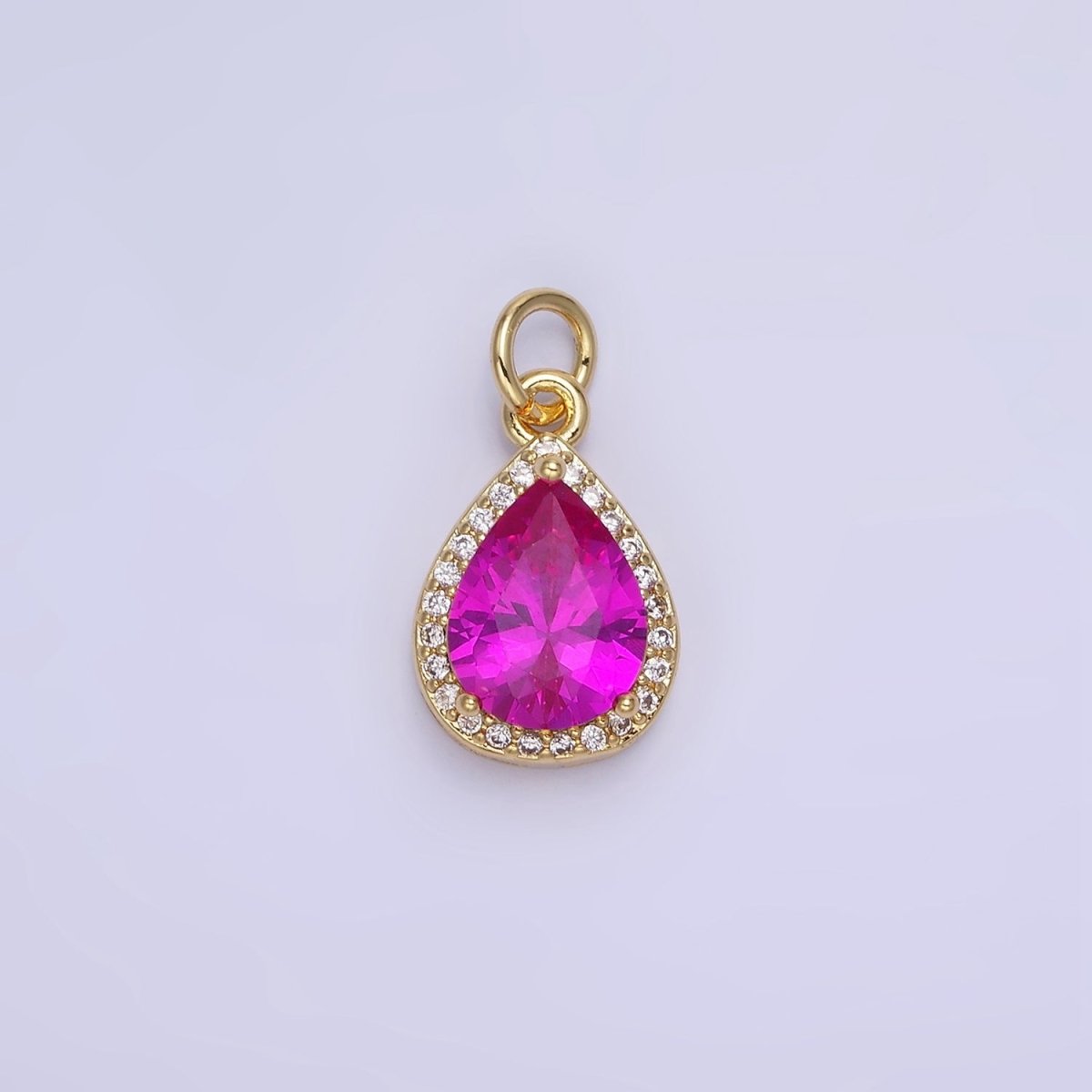 14K Gold Filled Birthstone CZ Teardrop Micro Paved Charm in Gold & Silver | W696 - W703, W751 - W757 - DLUXCA
