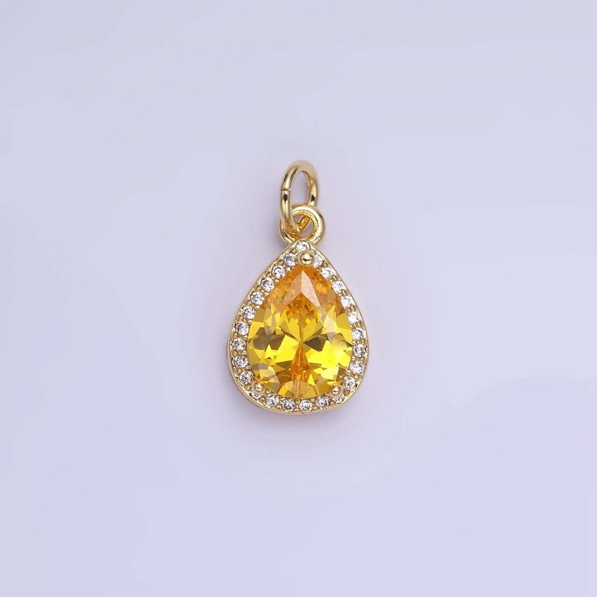14K Gold Filled Birthstone CZ Teardrop Micro Paved Charm in Gold & Silver | W696 - W703, W751 - W757 - DLUXCA