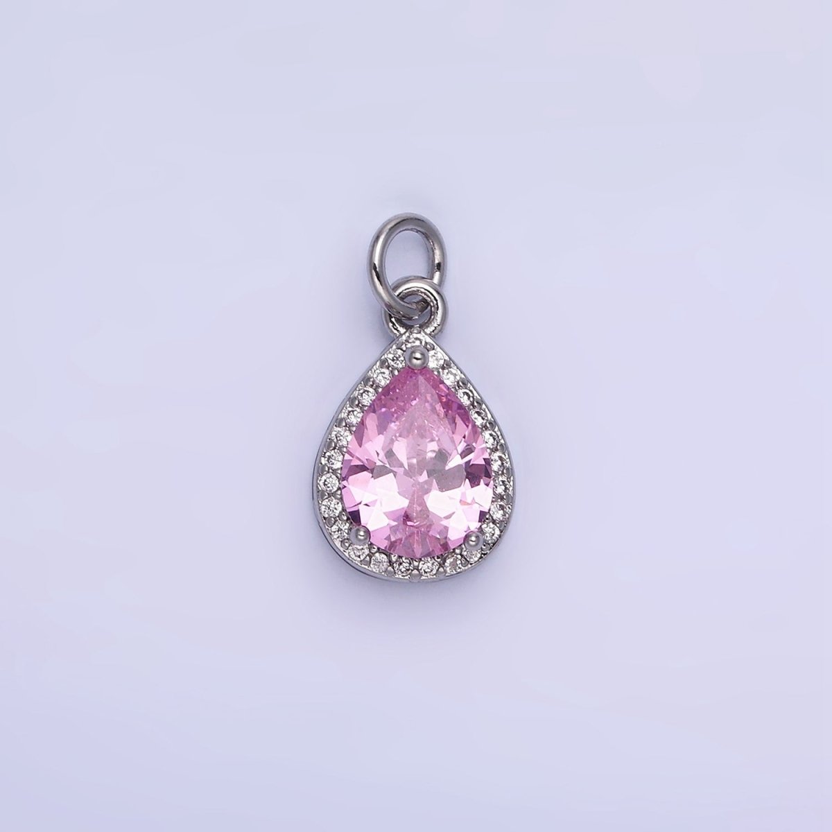 14K Gold Filled Birthstone CZ Teardrop Micro Paved Charm in Gold & Silver | W696 - W703, W751 - W757 - DLUXCA