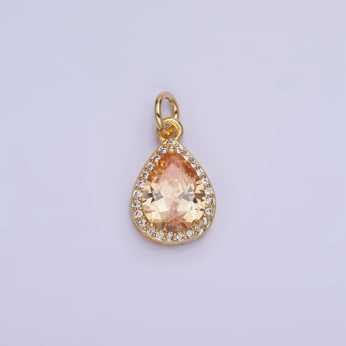 14K Gold Filled Birthstone CZ Teardrop Micro Paved Charm in Gold & Silver | W696 - W703, W751 - W757 - DLUXCA