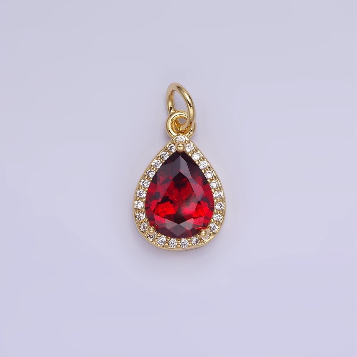14K Gold Filled Birthstone CZ Teardrop Micro Paved Charm in Gold & Silver | W696 - W703, W751 - W757 - DLUXCA