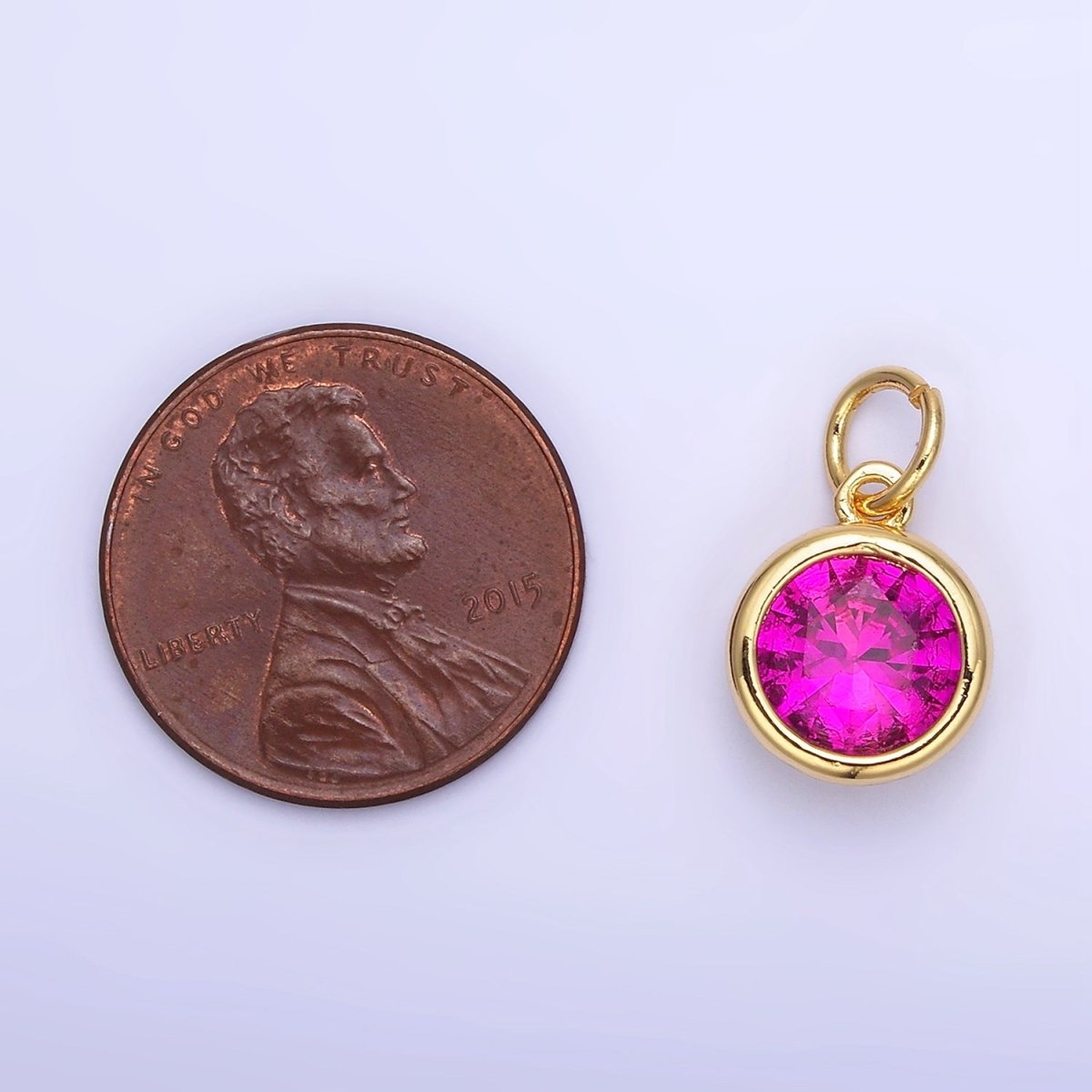 14K Gold Filled Birthstone Round Bezel Charm in Gold & Silver | AG788 - AG795 - DLUXCA