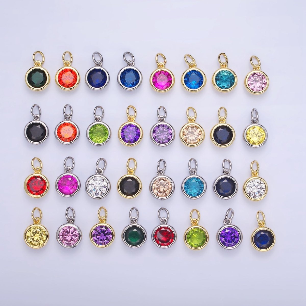 14K Gold Filled Birthstone Round Bezel Charm in Gold & Silver | AG788 - AG795 - DLUXCA