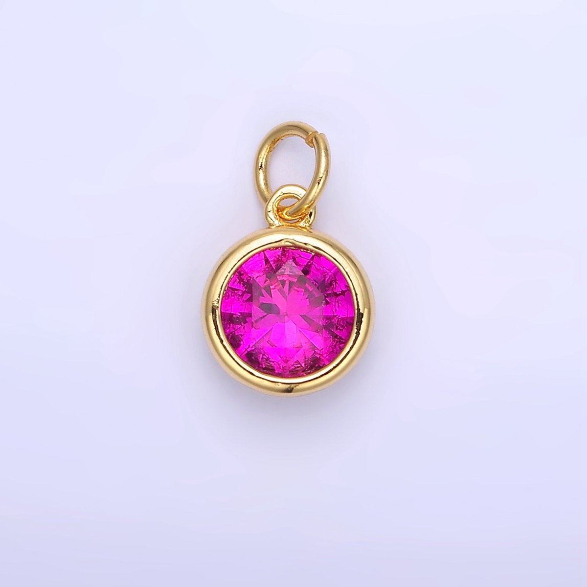 14K Gold Filled Birthstone Round Bezel Charm in Gold & Silver | AG788 - AG795 - DLUXCA