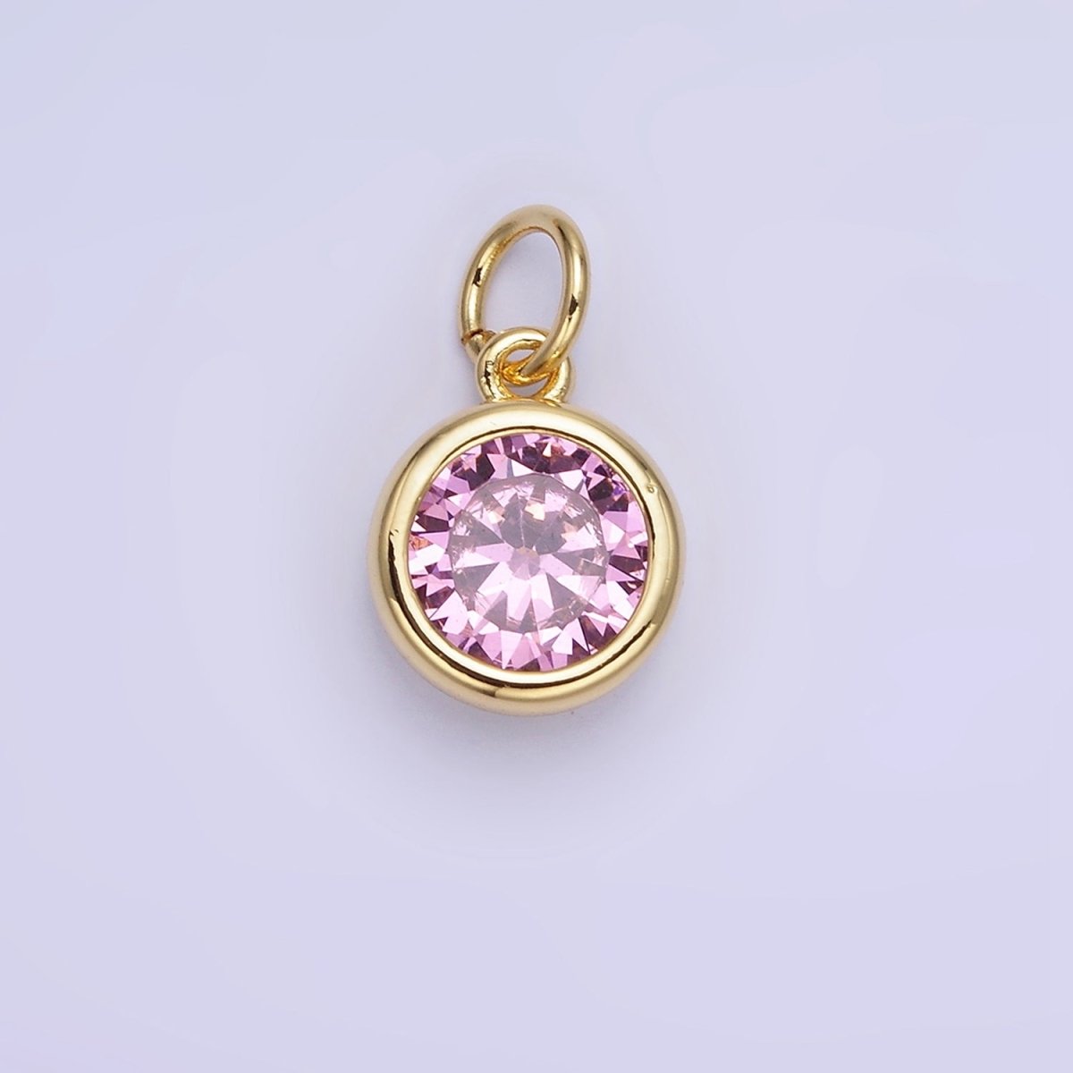 14K Gold Filled Birthstone Round Bezel Charm in Gold & Silver | AG788 - AG795 - DLUXCA