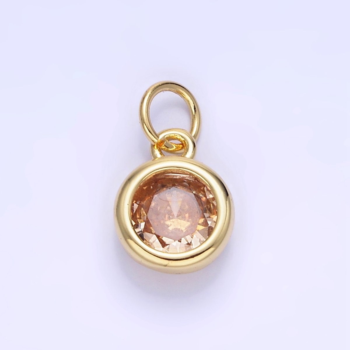 14K Gold Filled Birthstone Round CZ Bezel Charm in Gold & Silver | AG796 - AG811 - DLUXCA