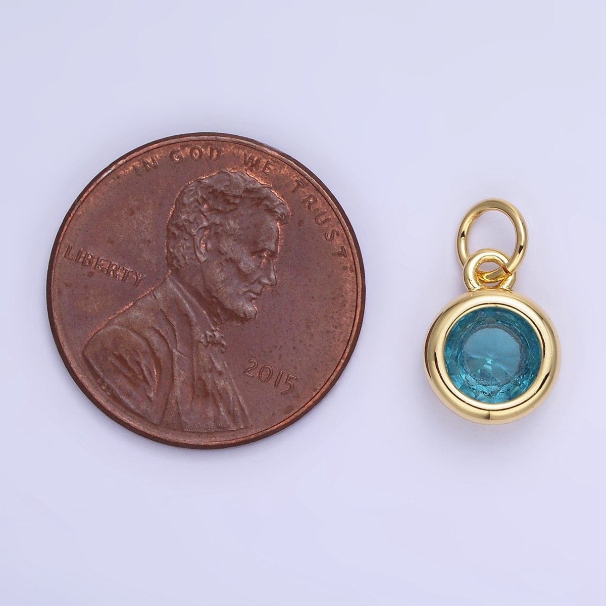 14K Gold Filled Birthstone Round CZ Bezel Charm in Gold & Silver | AG796 - AG811 - DLUXCA