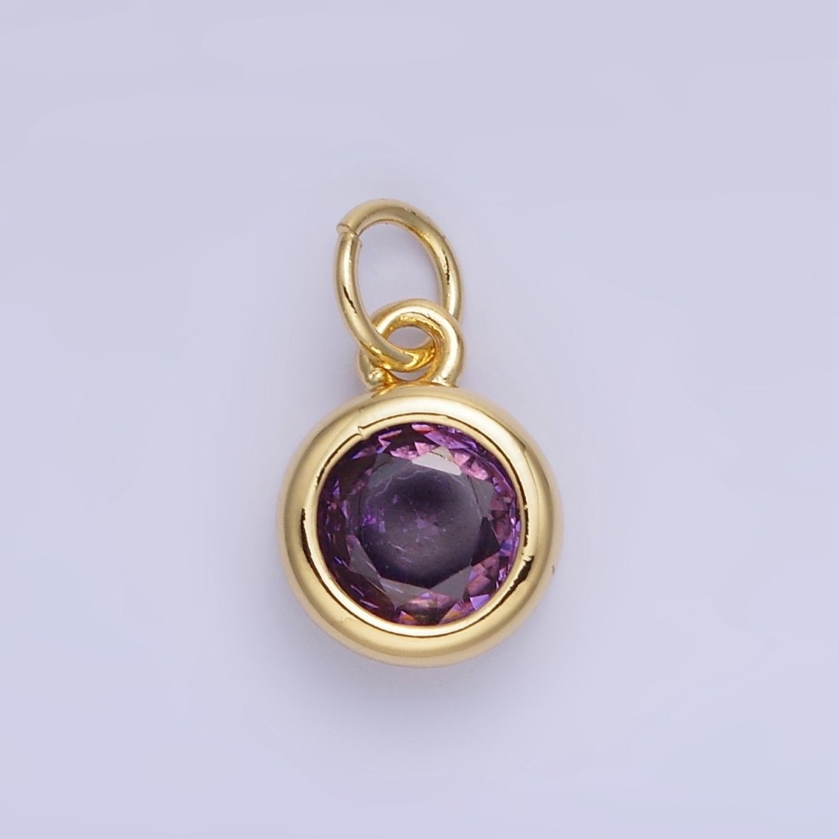 14K Gold Filled Birthstone Round CZ Bezel Charm in Gold & Silver | AG796 - AG811 - DLUXCA