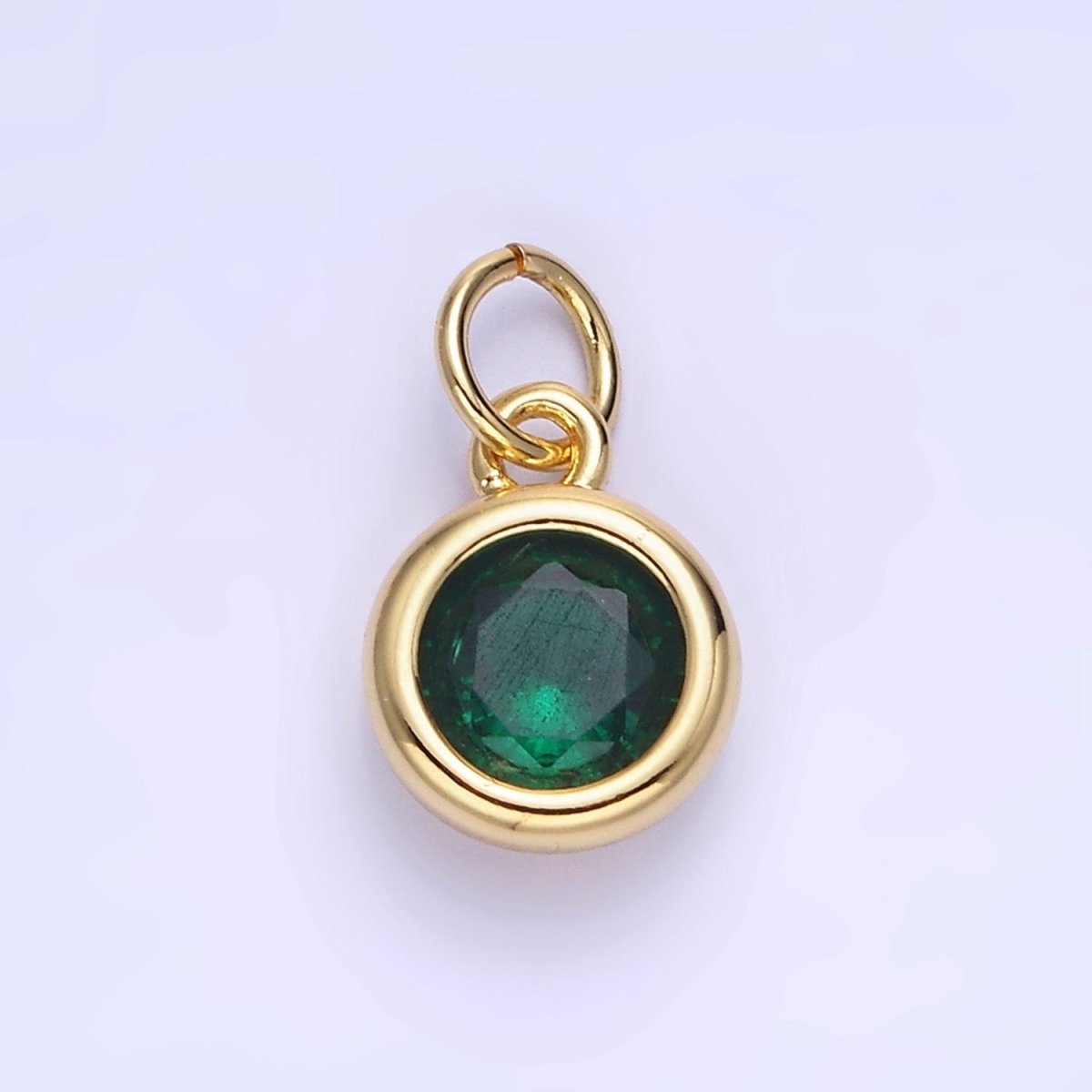 14K Gold Filled Birthstone Round CZ Bezel Charm in Gold & Silver | AG796 - AG811 - DLUXCA