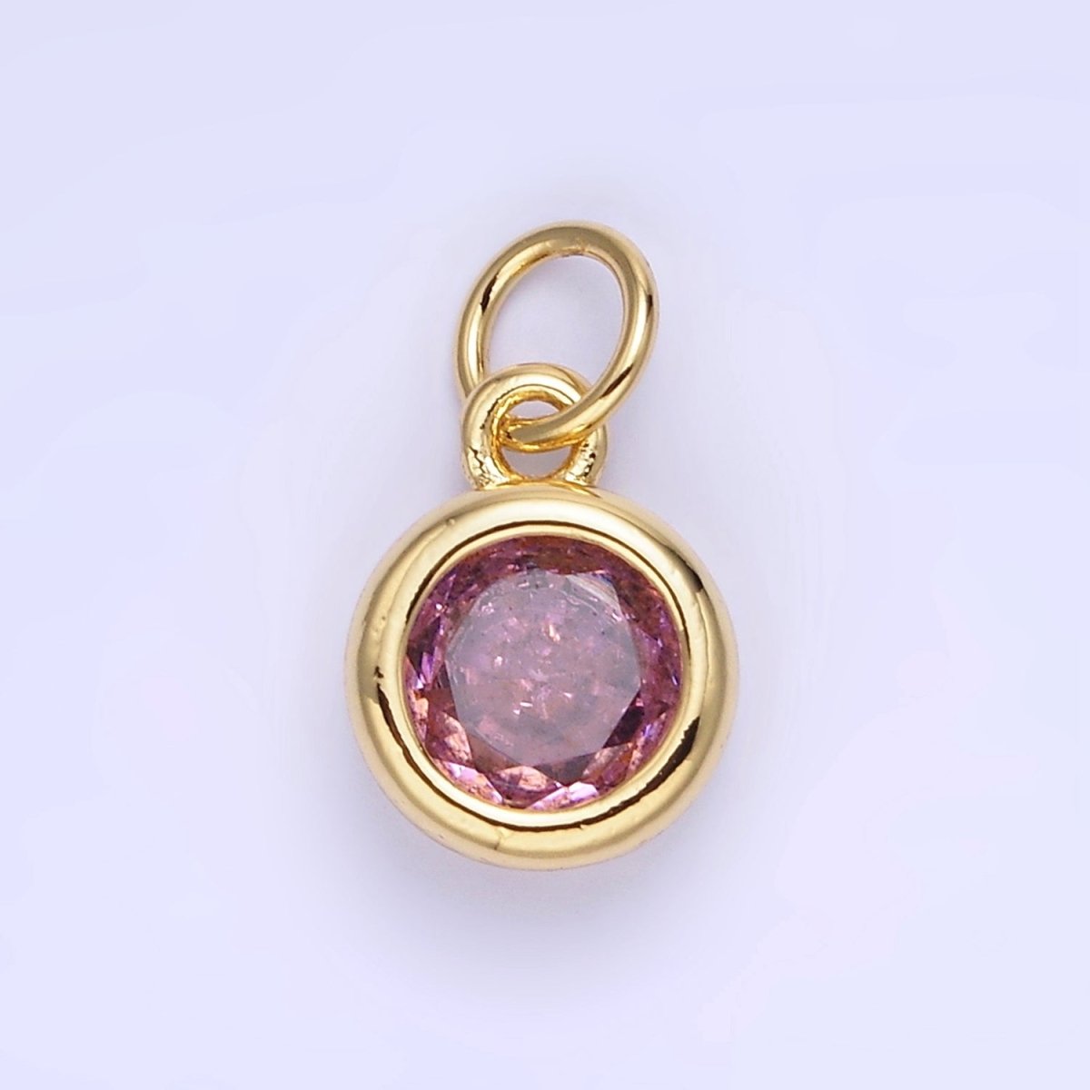14K Gold Filled Birthstone Round CZ Bezel Charm in Gold & Silver | AG796 - AG811 - DLUXCA
