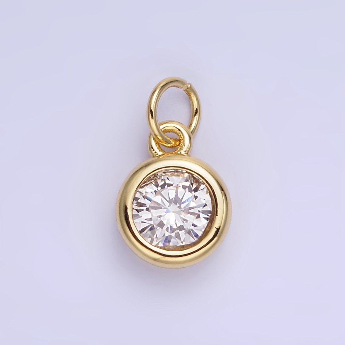 14K Gold Filled Birthstone Round CZ Bezel Charm in Gold & Silver | AG796 - AG811 - DLUXCA