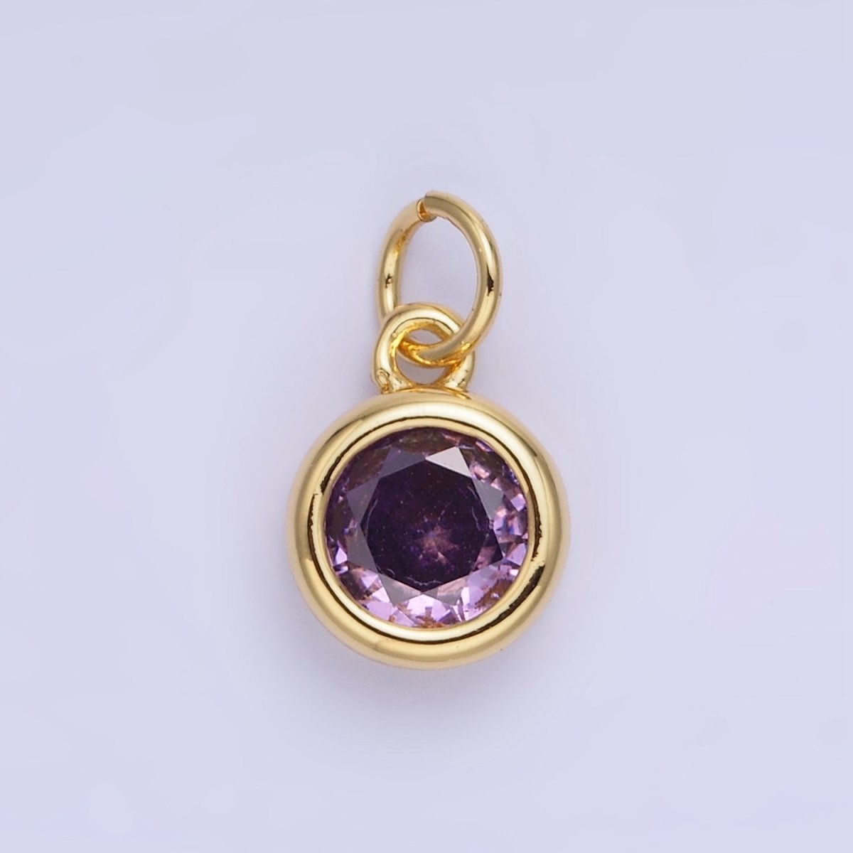 14K Gold Filled Birthstone Round CZ Bezel Charm in Gold & Silver | AG796 - AG811 - DLUXCA