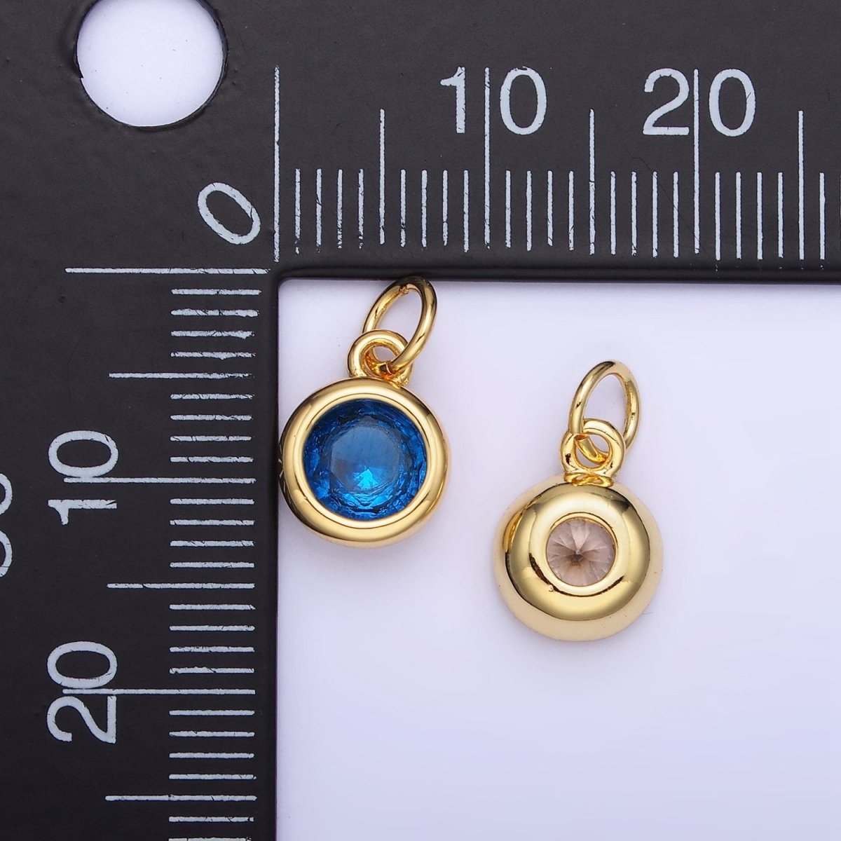 14K Gold Filled Birthstone Round CZ Bezel Charm in Gold & Silver | AG796 - AG811 - DLUXCA