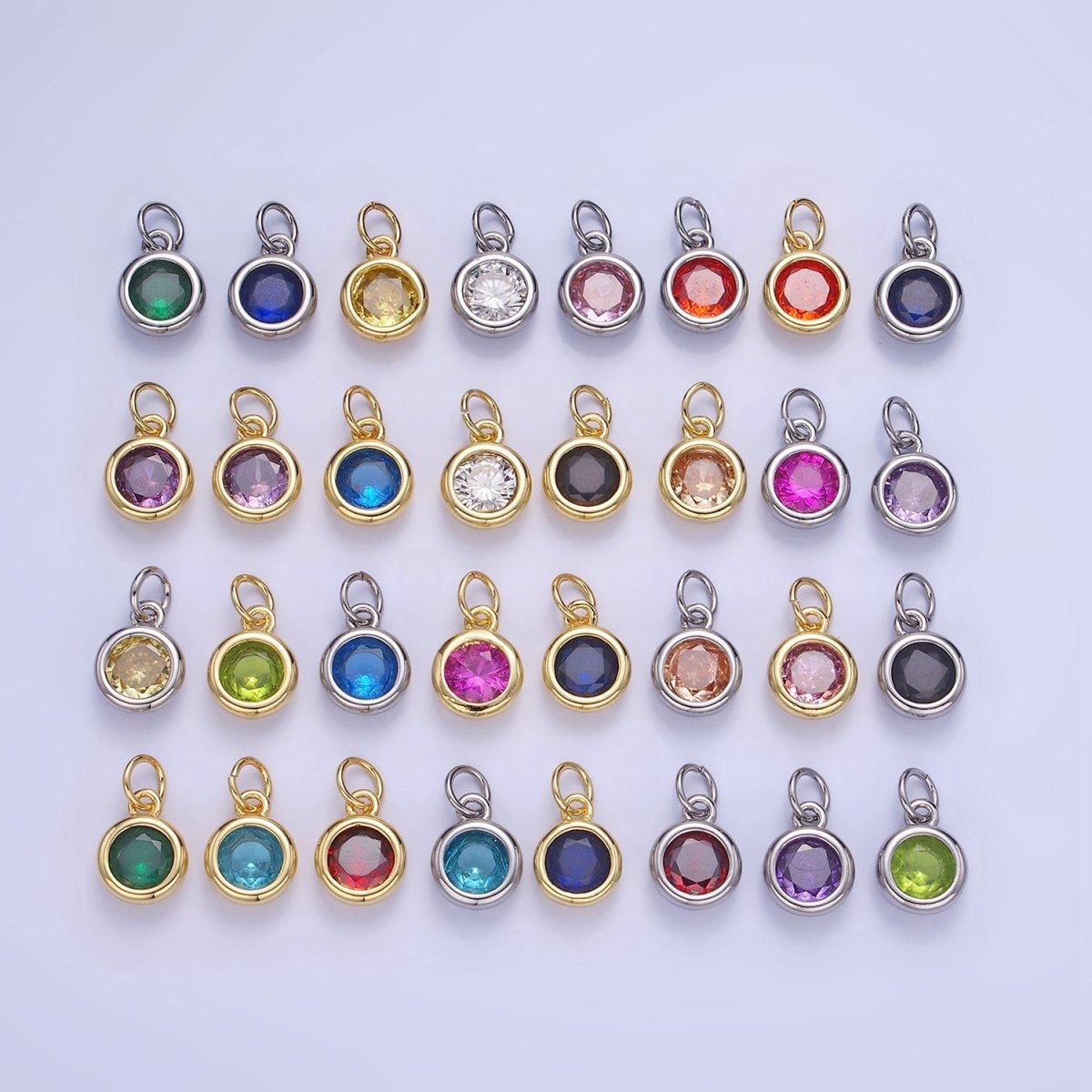 14K Gold Filled Birthstone Round CZ Bezel Charm in Gold Silver