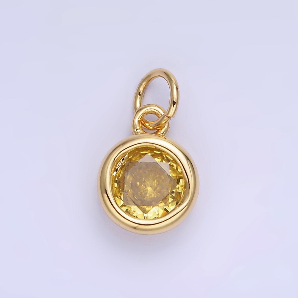 14K Gold Filled Birthstone Round CZ Bezel Charm in Gold & Silver | AG796 - AG811 - DLUXCA